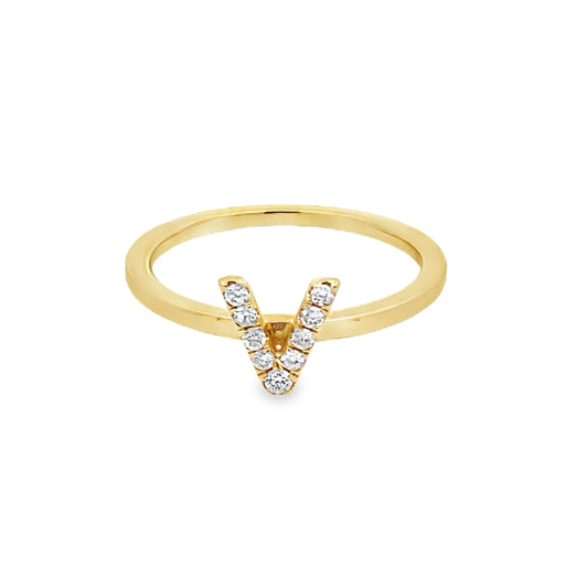 14K Yellow Gold Diamond Initial "V" Fashion Ring Size 7 1.1Dwt
