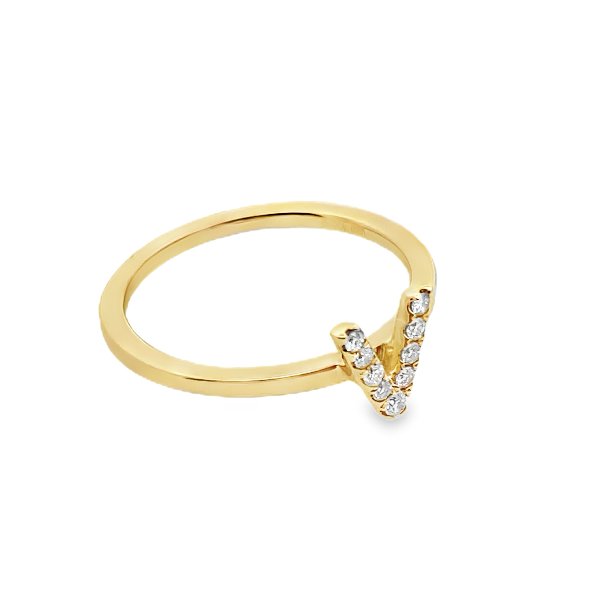 14K Yellow Gold Diamond Initial "V" Fashion Ring Size 7 1.1Dwt