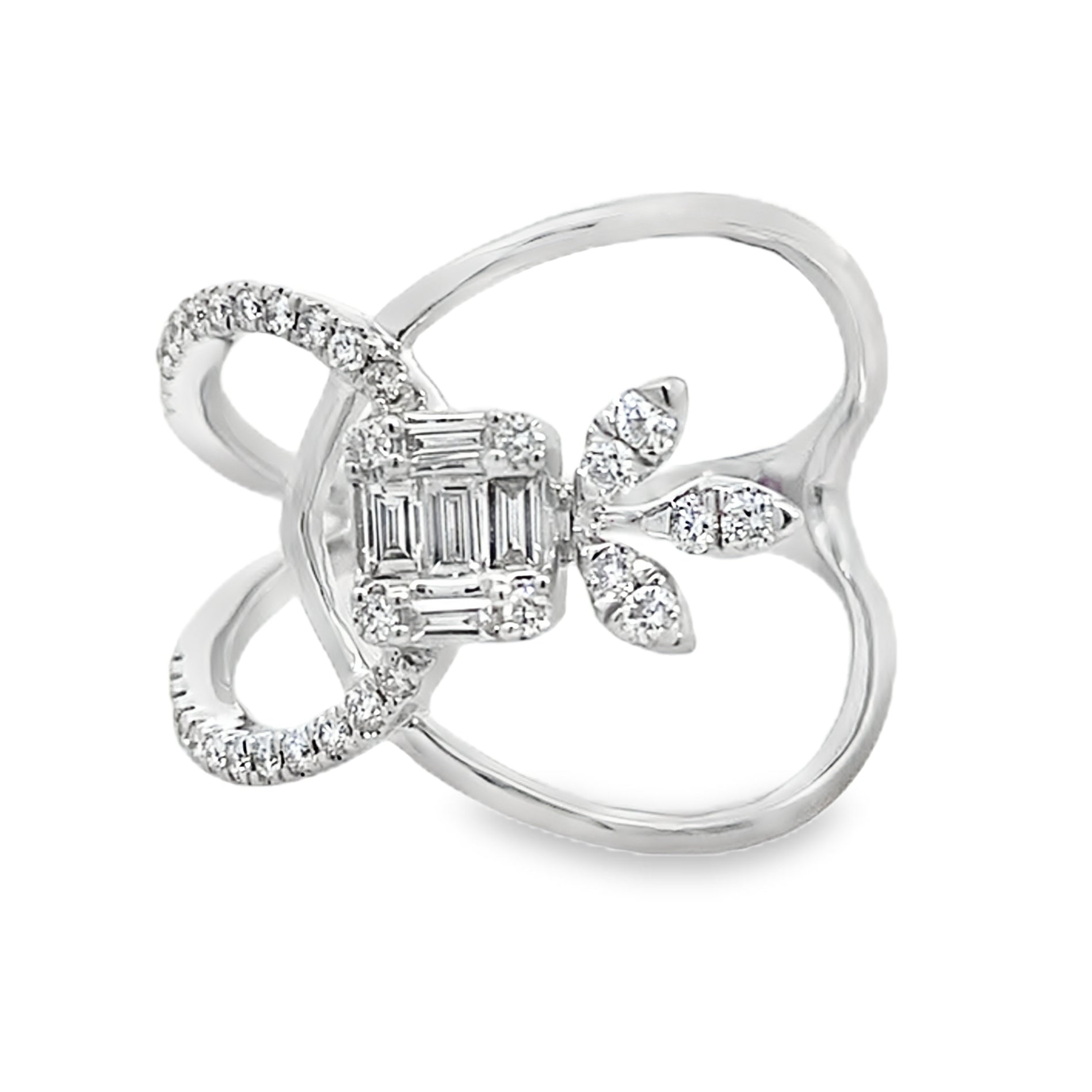 0.45Ct 18K White Gold Rd/Bgt Diamond Ladies Band Ring Size 7 2.4Dwt