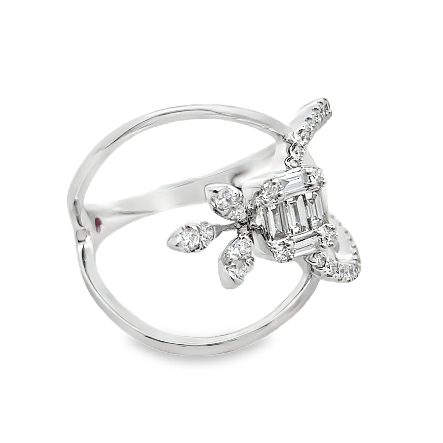 0.45Ct 18K White Gold Rd/Bgt Diamond Ladies Band Ring Size 7 2.4Dwt