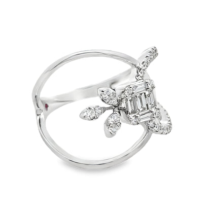 0.45Ct 18K White Gold Rd/Bgt Diamond Ladies Band Ring Size 7 2.4Dwt