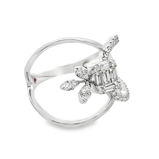 0.45Ct 18K White Gold Rd/Bgt Diamond Ladies Band Ring Size 7 2.4Dwt