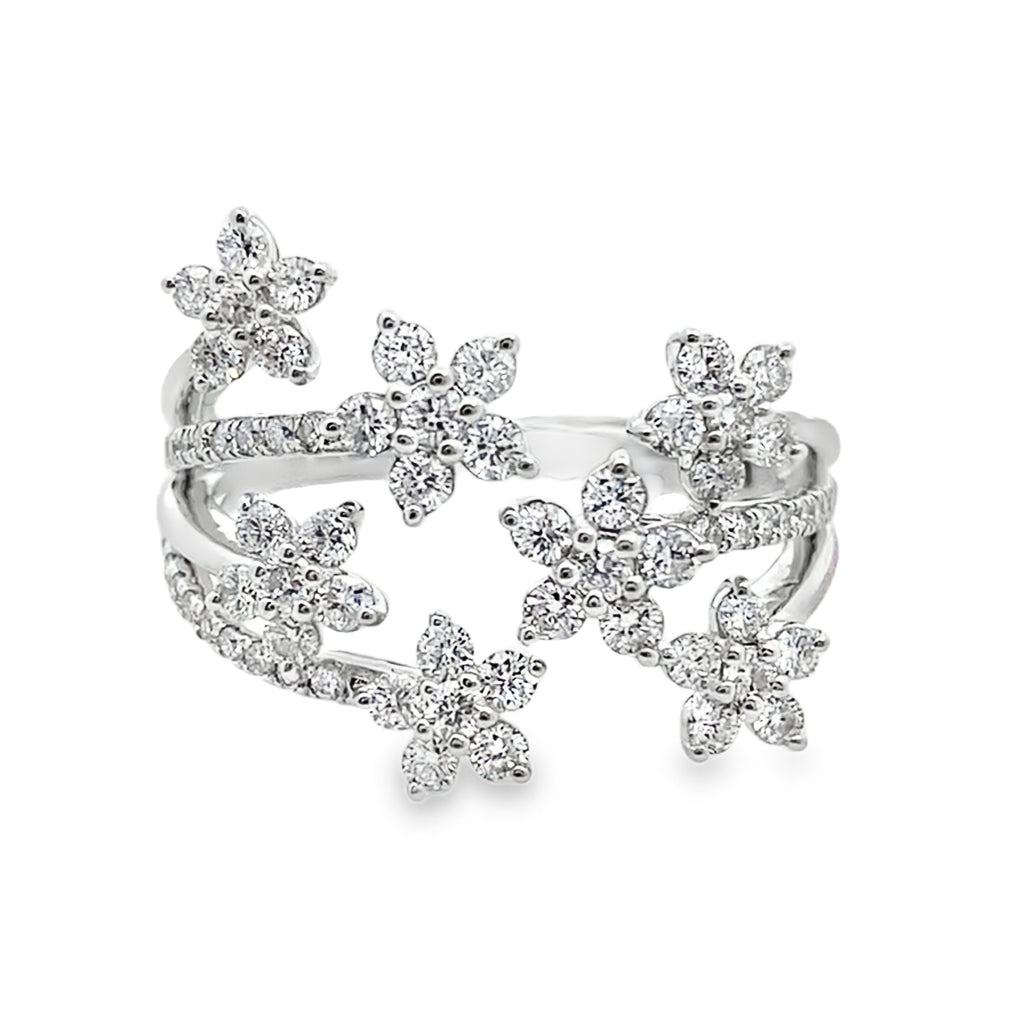 1.00Ct 18K White Gold Rd Diamond Seven Flowers Ladies Ring Size 7 3.5Dwt