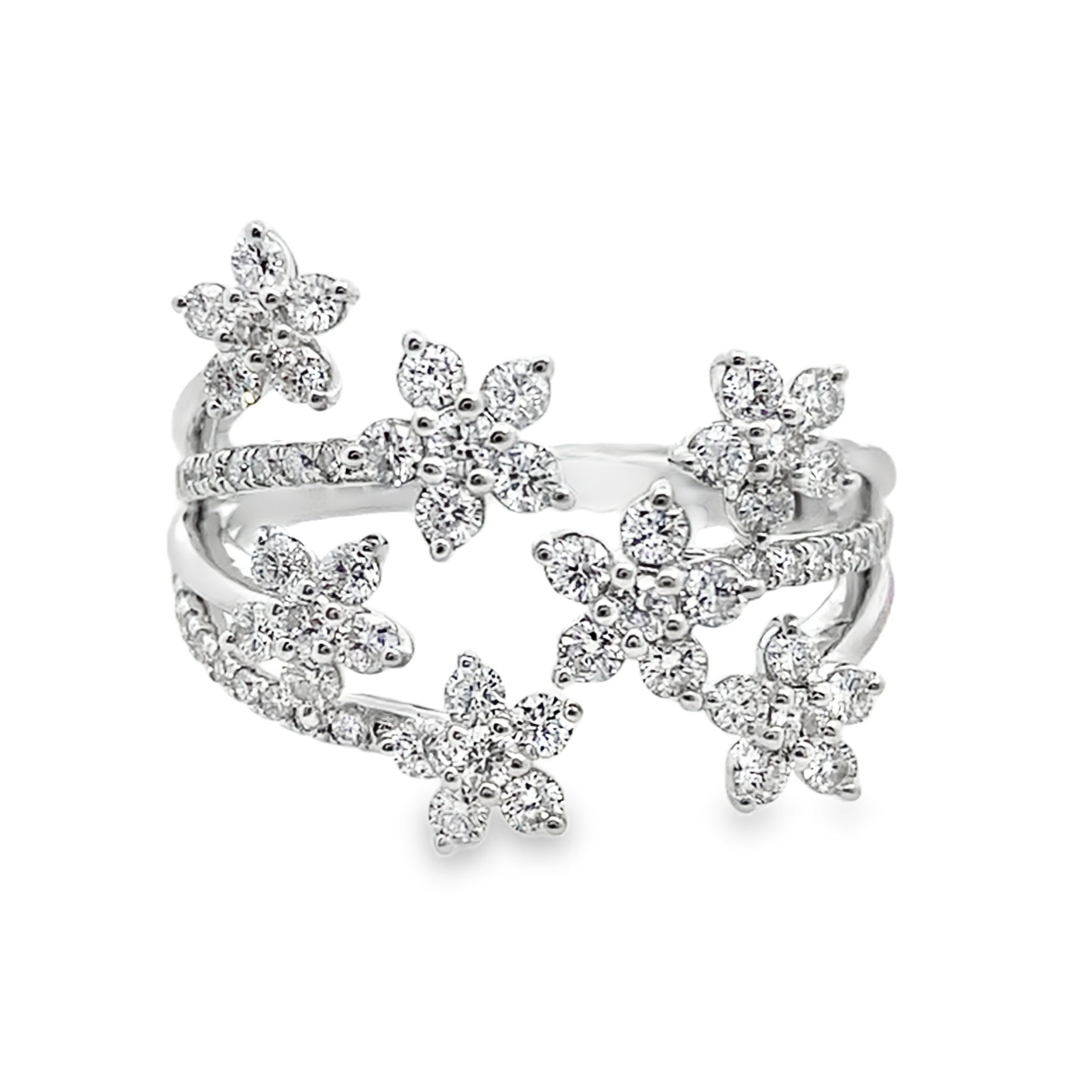 1.00Ct 18K White Gold Rd Diamond Seven Flowers Ladies Ring Size 7 3.5Dwt