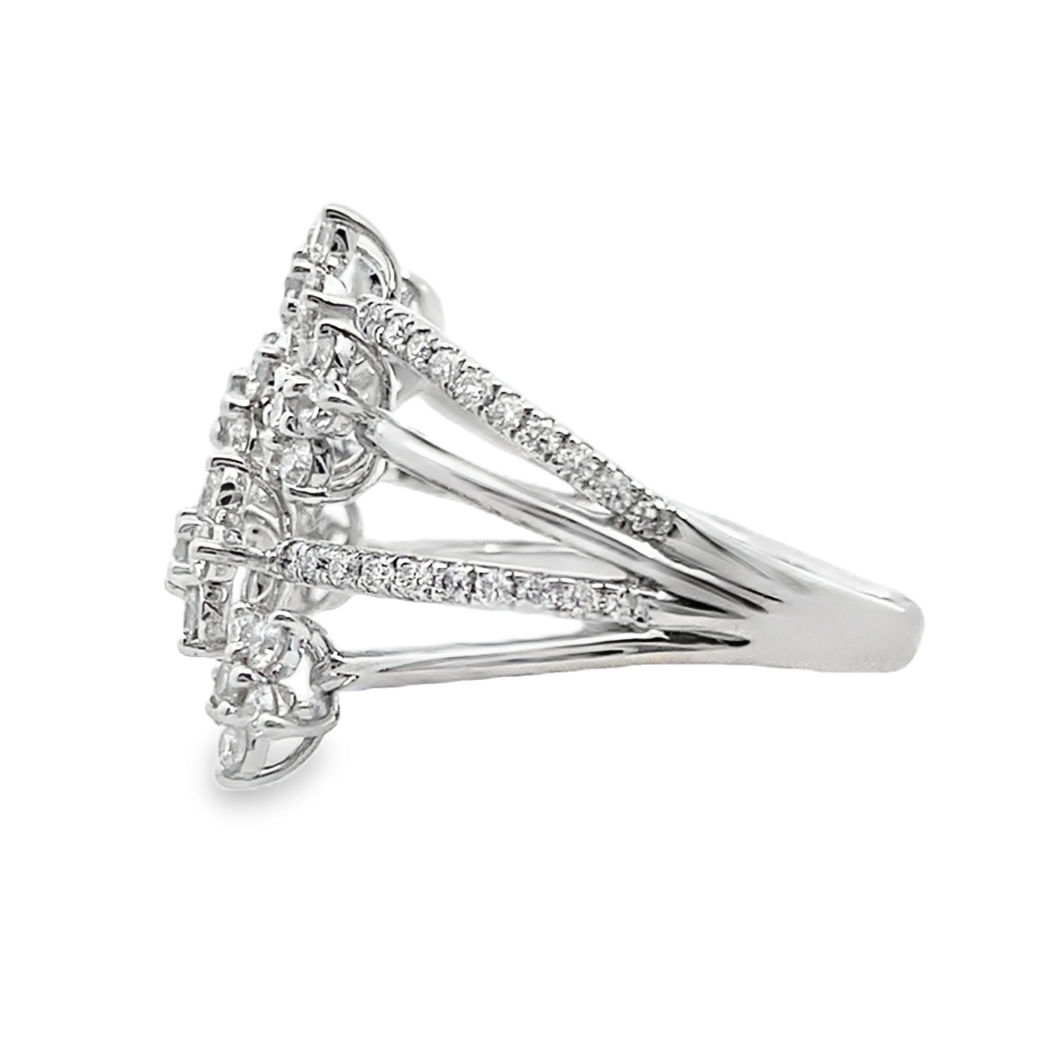 1.00Ct 18K White Gold Rd Diamond Seven Flowers Ladies Ring Size 7 3.5Dwt