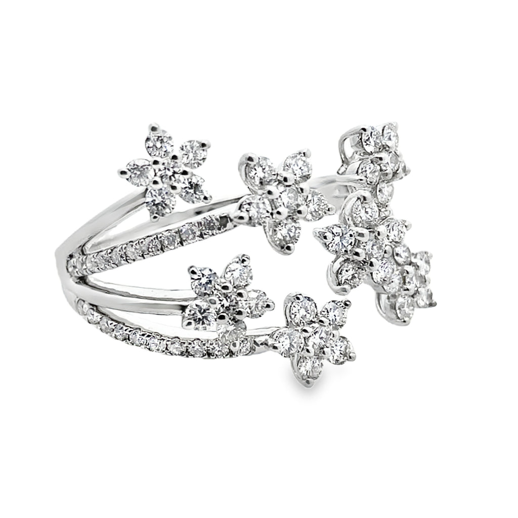 1.00Ct 18K White Gold Rd Diamond Seven Flowers Ladies Ring Size 7 3.5Dwt