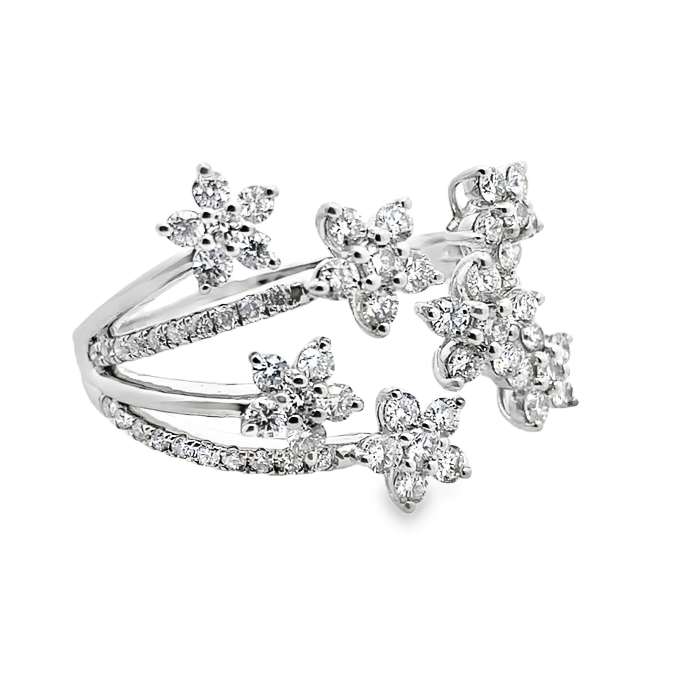 1.00Ct 18K White Gold Rd Diamond Seven Flowers Ladies Ring Size 7 3.5Dwt