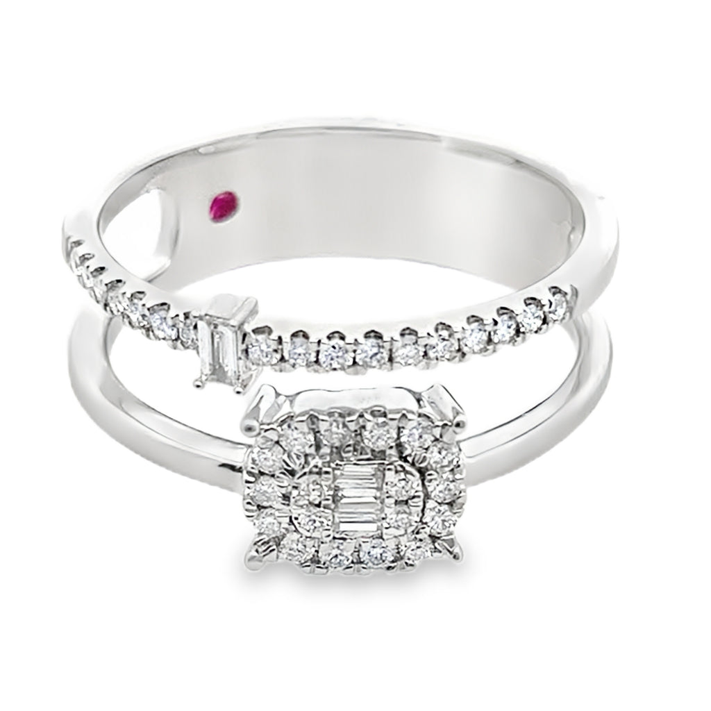 0.30Ct18kt White Gold Rd/Bgt Diamond  Ladies Double Ring Size 6.5 3.1Dwt