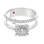 0.30Ct18kt White Gold Rd/Bgt Diamond  Ladies Double Ring Size 6.5 3.1Dwt
