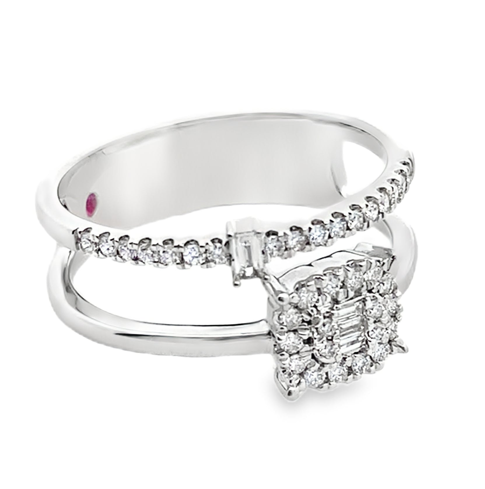 0.30Ct18kt White Gold Rd/Bgt Diamond  Ladies Double Ring Size 6.5 3.1Dwt