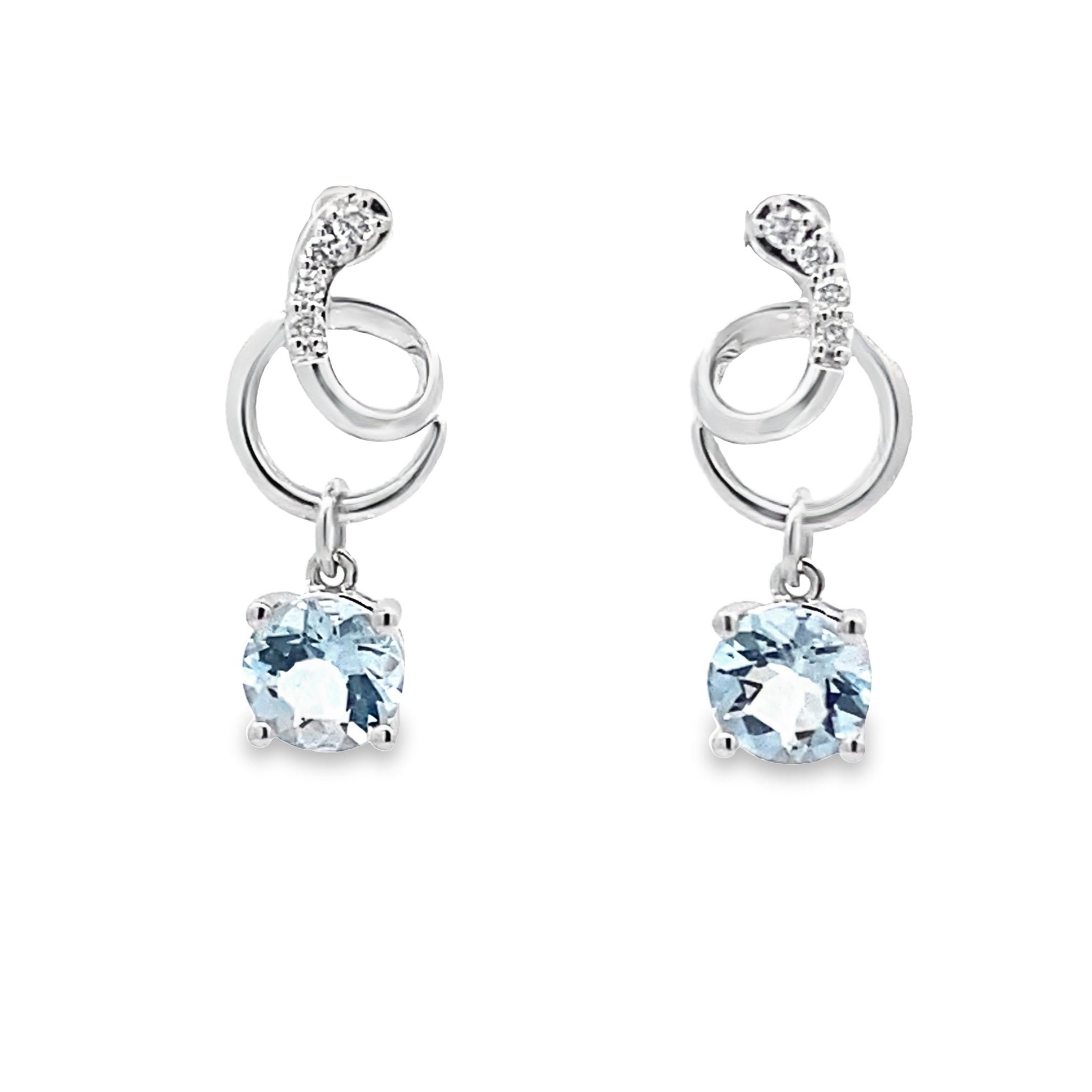 1.48 Aqrd/0.09Ctw Dird 14K White Gold Aquamarine & Dia Earrings 1.5Dwt