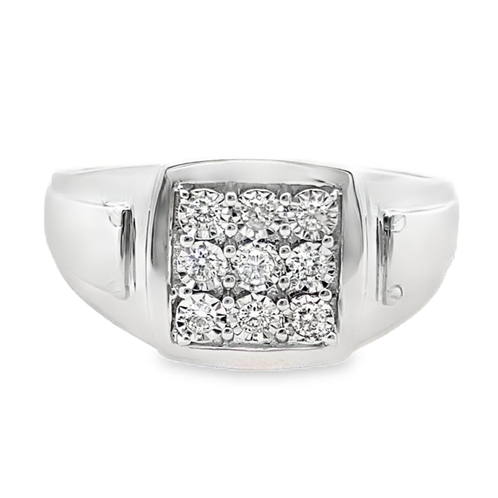 0.15Ctw 10K White Gold Mens Diamond Fashion Ring Size 10 2.3Dwt