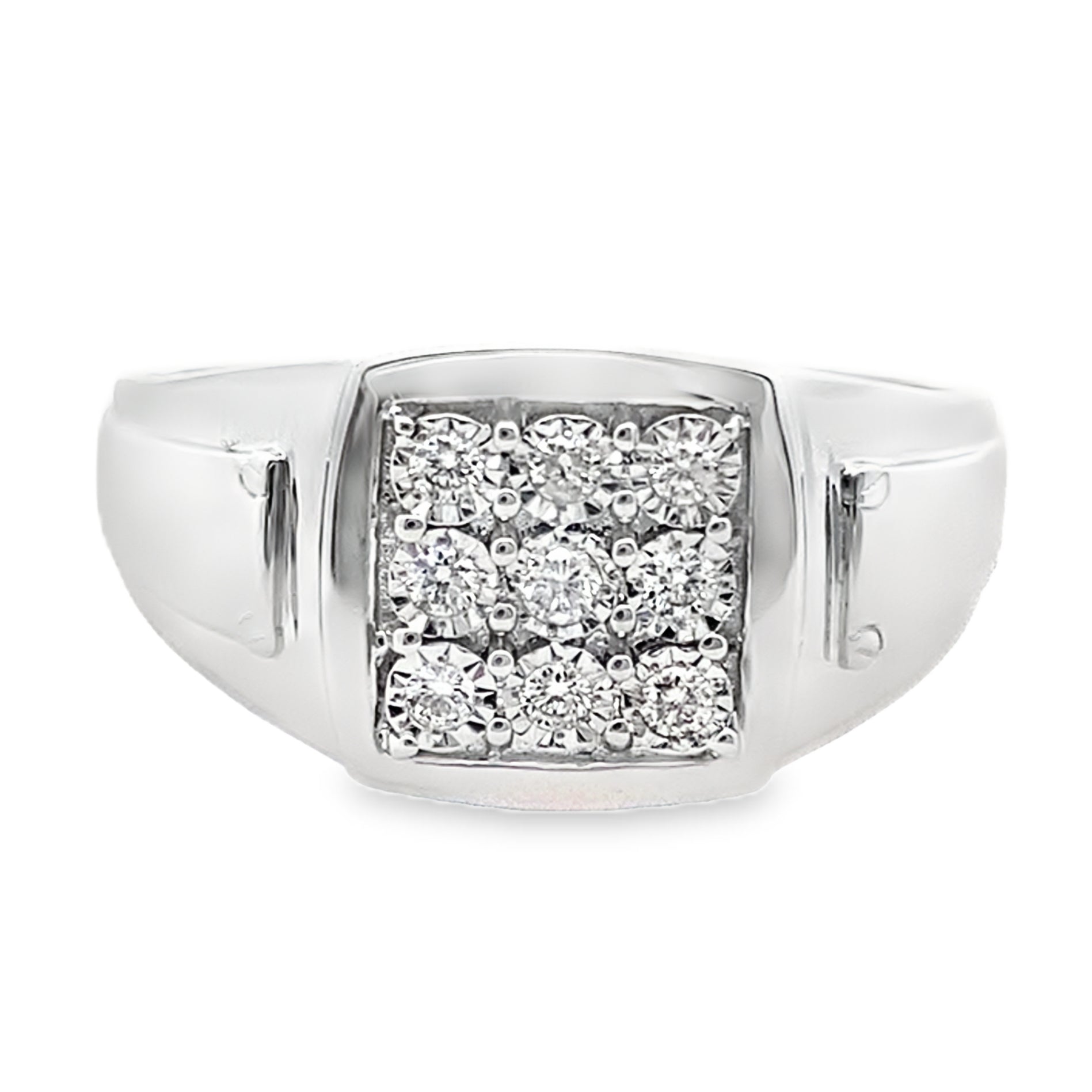 0.15Ctw 10K White Gold Mens Diamond Fashion Ring Size 10 2.3Dwt