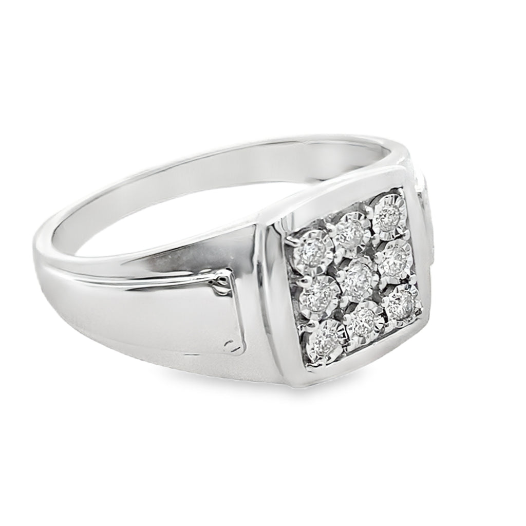 0.15Ctw 10K White Gold Mens Diamond Fashion Ring Size 10 2.3Dwt