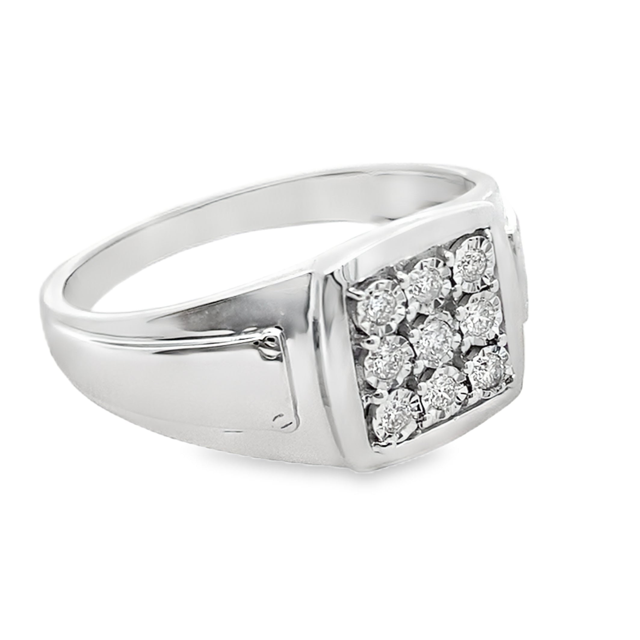 0.15Ctw 10K White Gold Mens Diamond Fashion Ring Size 10 2.3Dwt