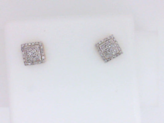 0.15Ctw 10K Yellow Gold Diamond Square Stud Earrings
