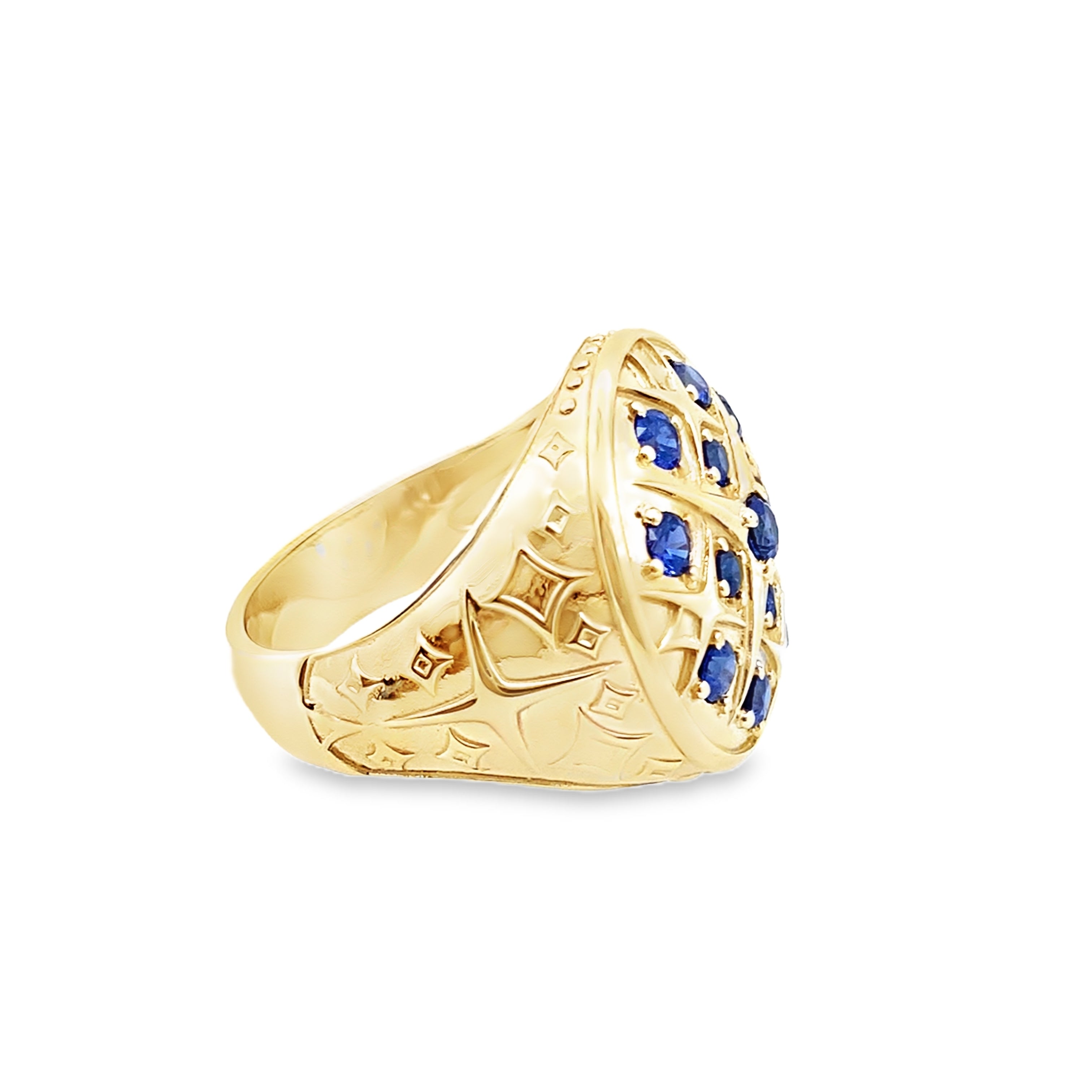 1.30 Ctw 10K Yellow Gold Lab Grown Sapphire Mens Rosetta Ring Size 11.75 9.8Dwt