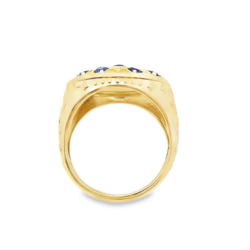 1.30 Ctw 10K Yellow Gold Lab Grown Sapphire Mens Rosetta Ring Size 11.75 9.8Dwt