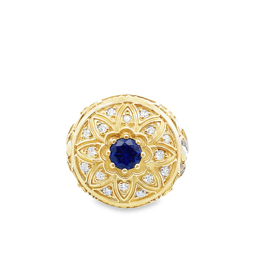 0.48Ctw 10K Yellow Gold Lab Grown Diamond & Sapphire Mens Rosetta Ring Size 12 10.7Dwt