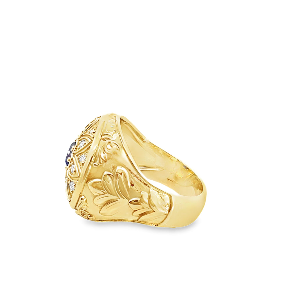 0.48Ctw 10K Yellow Gold Lab Grown Diamond & Sapphire Mens Rosetta Ring Size 12 10.7Dwt