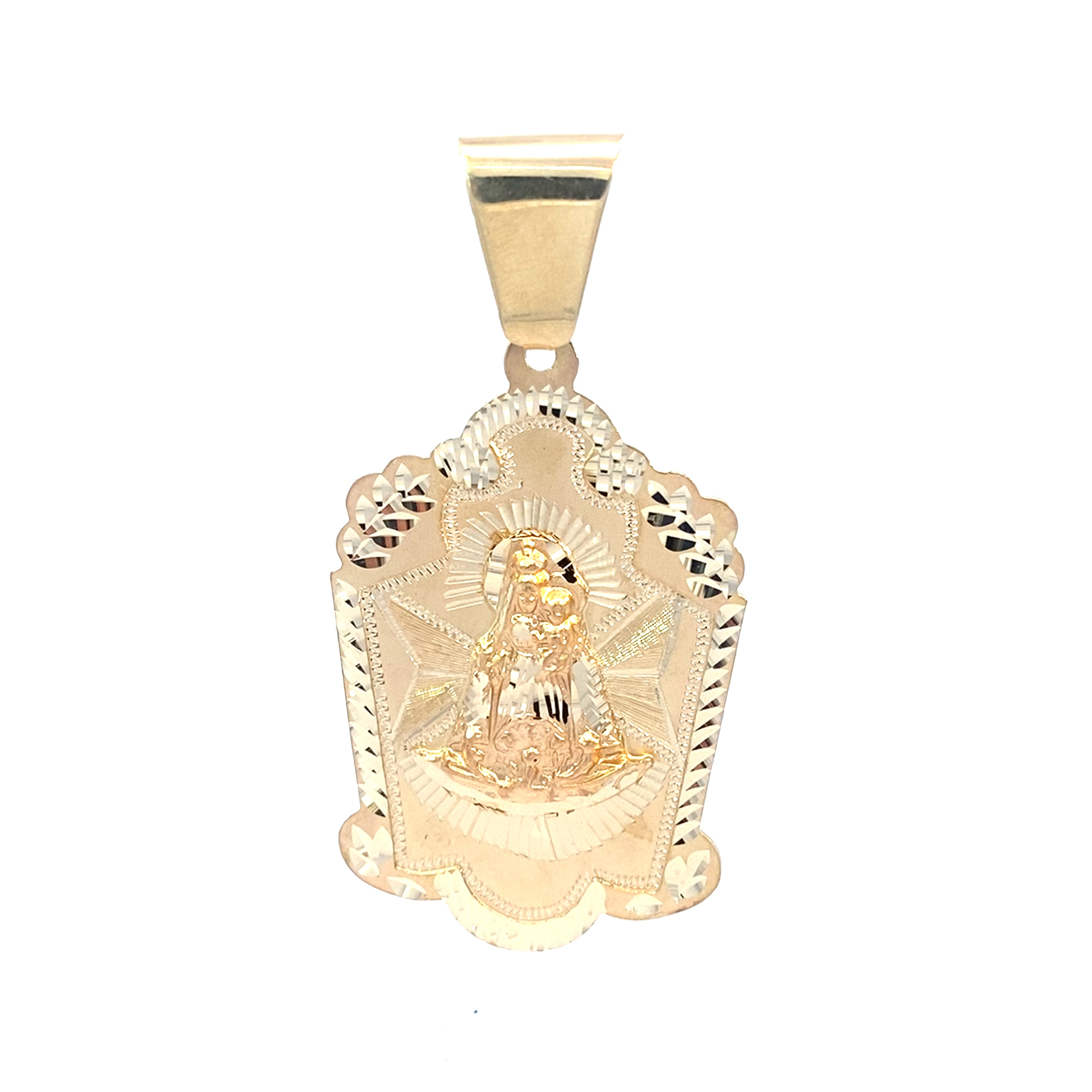 14K Yellow Gold Caridad Del Cobre Pendant  3 x1.5In