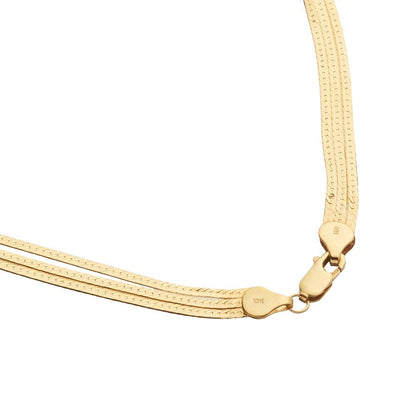 14K Yellow Gold 3-Row Herringbone Necklace 16In 6.6Dwt