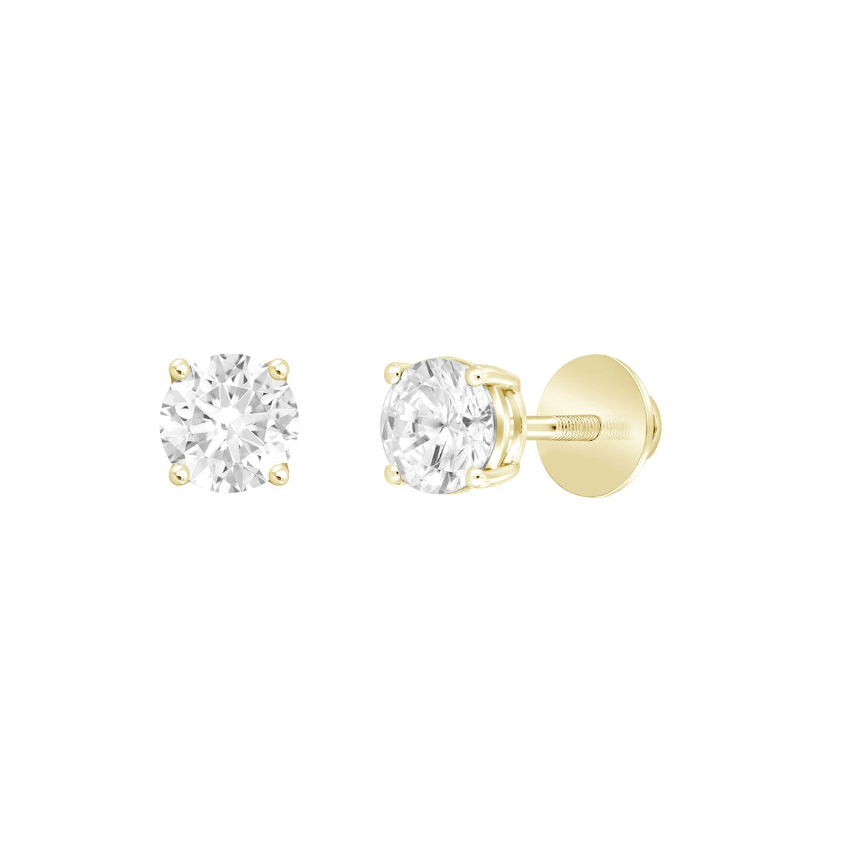 1.50Ctw 14K Yellow Gold Lab Grown Round Diamond Solitaire Stud Earrings