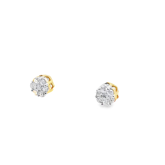 0.25Ctw 14K Yellow Gold Diamond Flower Cluster Stud Earrings