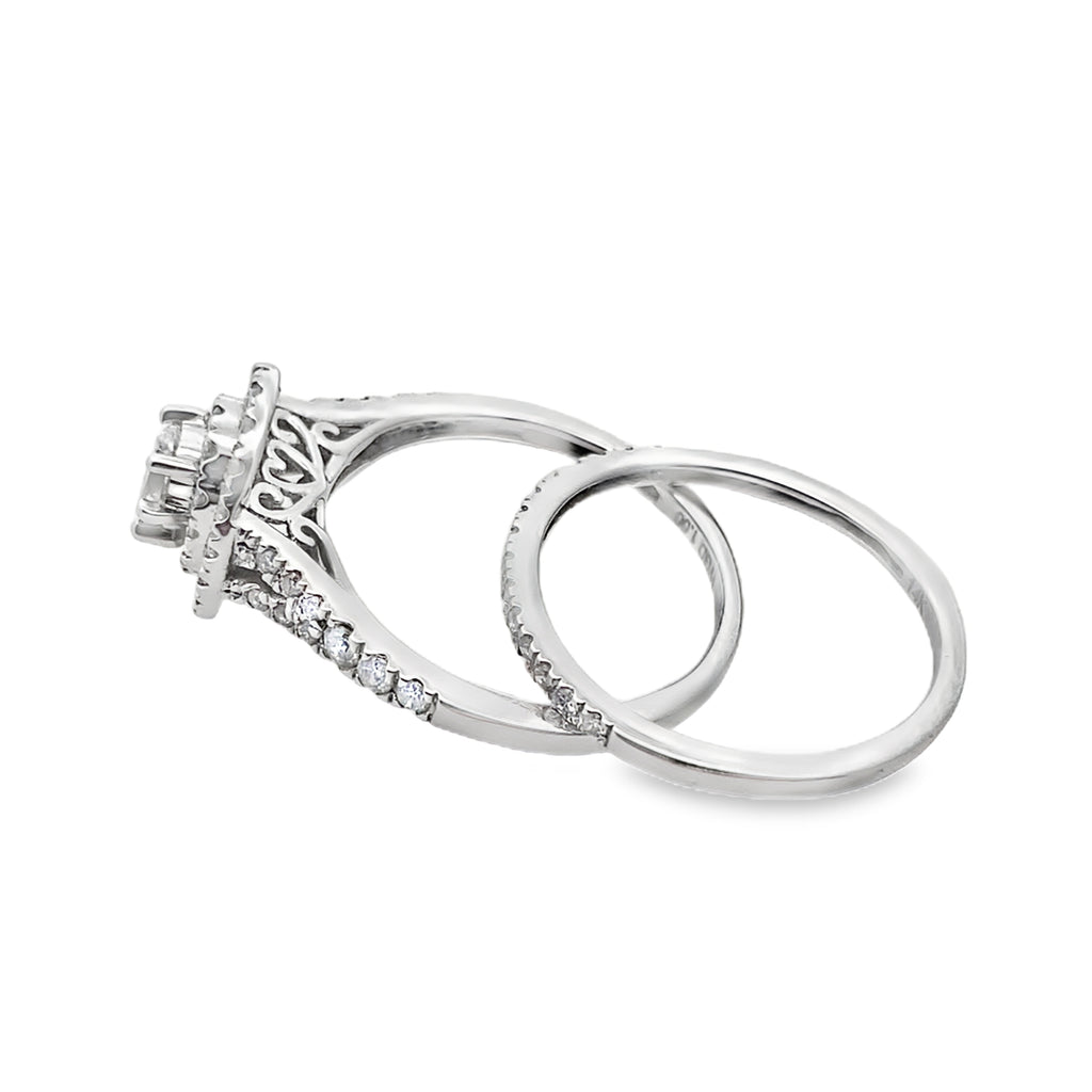 1.0Ct 14K White Gold Diamond Wedding Set Ring Size 7 2.6Dwt