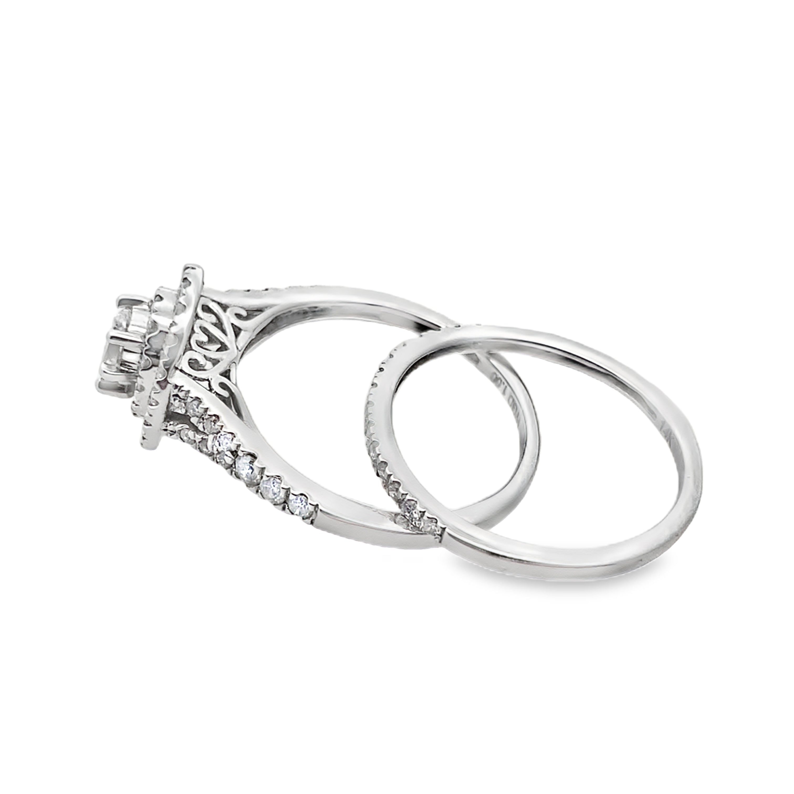 1.0Ct 14K White Gold Diamond Wedding Set Ring Size 7 2.6Dwt