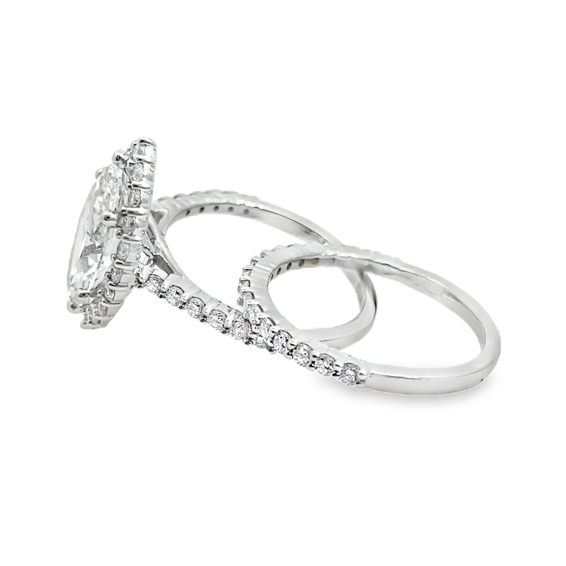 4.0Ct 14K White Gold Lab Grown Diamond Wedding Set Ring Size 7 4.0Dwt