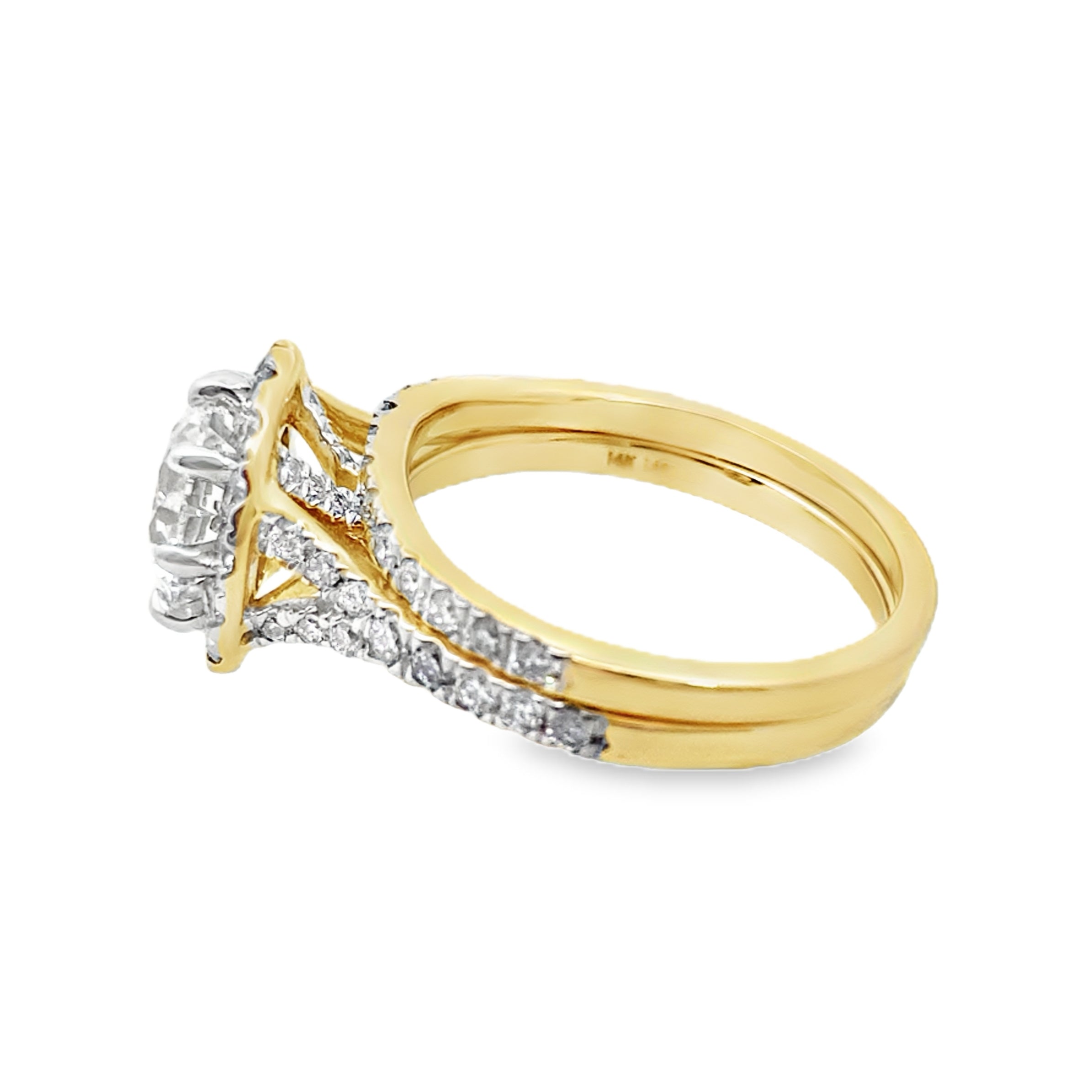 3.00Ct 14K Yellow Gold Lab Grown Diamond Wedding Set Ring Size 7 3.7Dwt