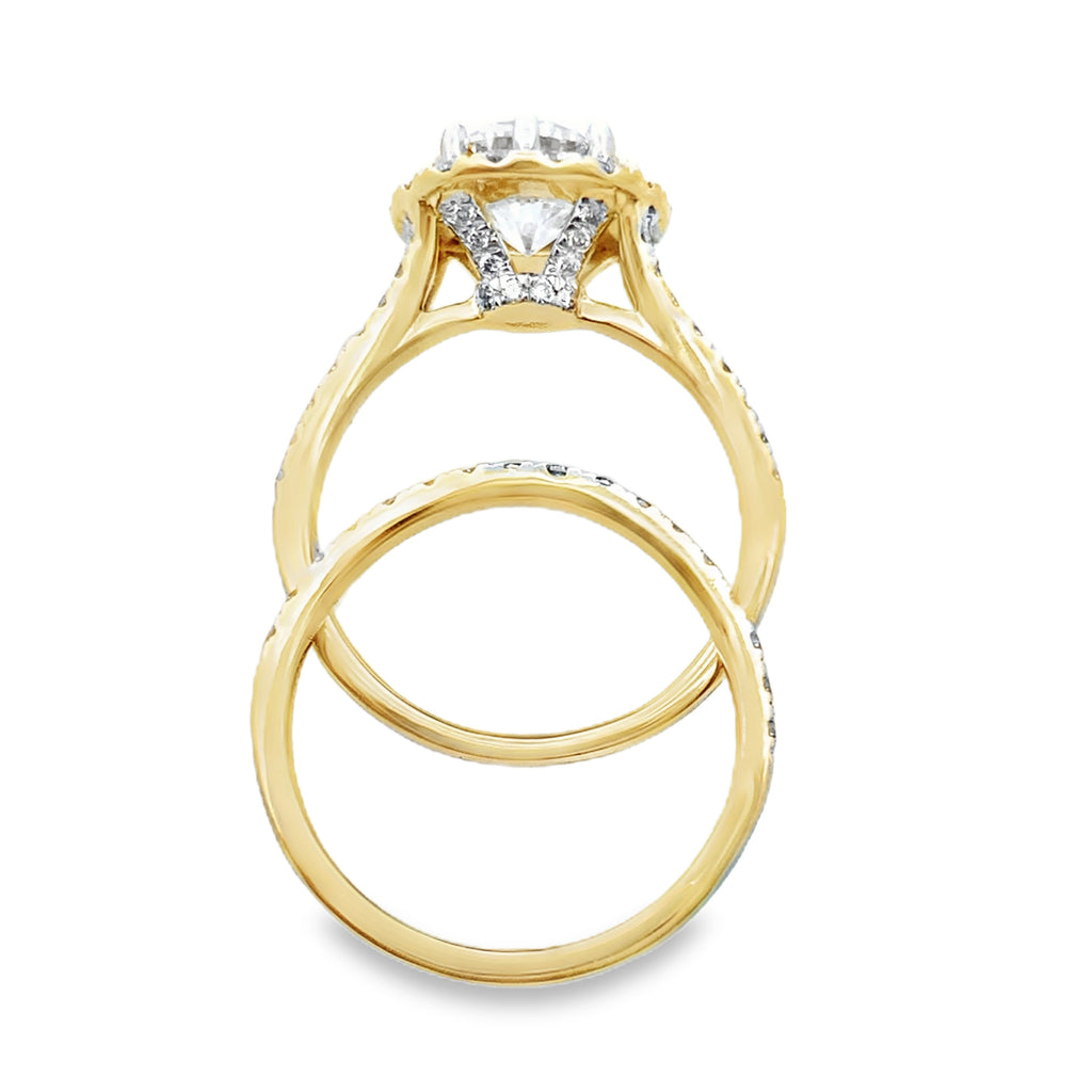 3.00Ct 14K Yellow Gold Lab Grown Diamond Wedding Set Ring Size 7 3.7Dwt
