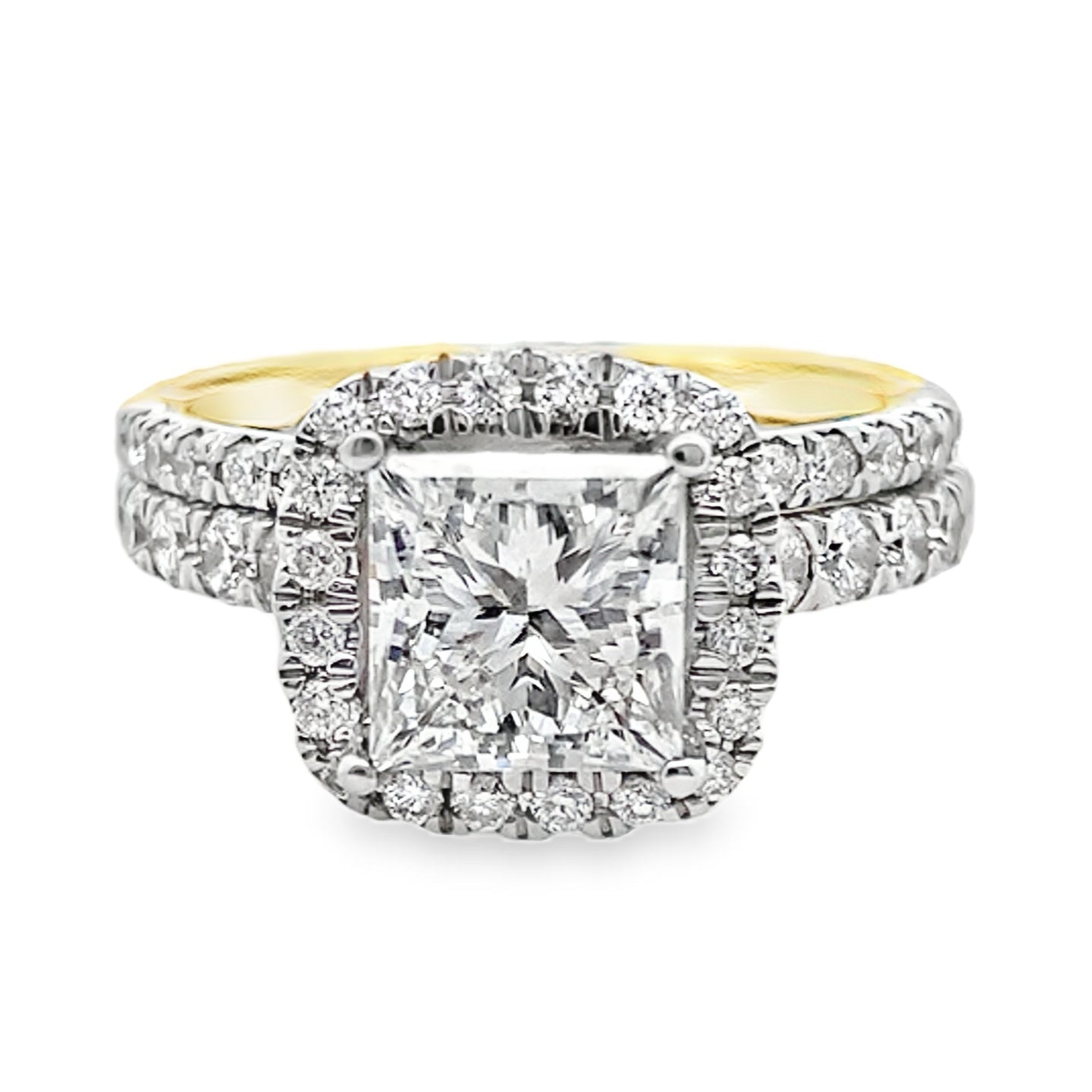 3.00Ct 14K Yellow Gold Lab Grown Diamond Wedding Set Ring Size 7 4.4Dwt