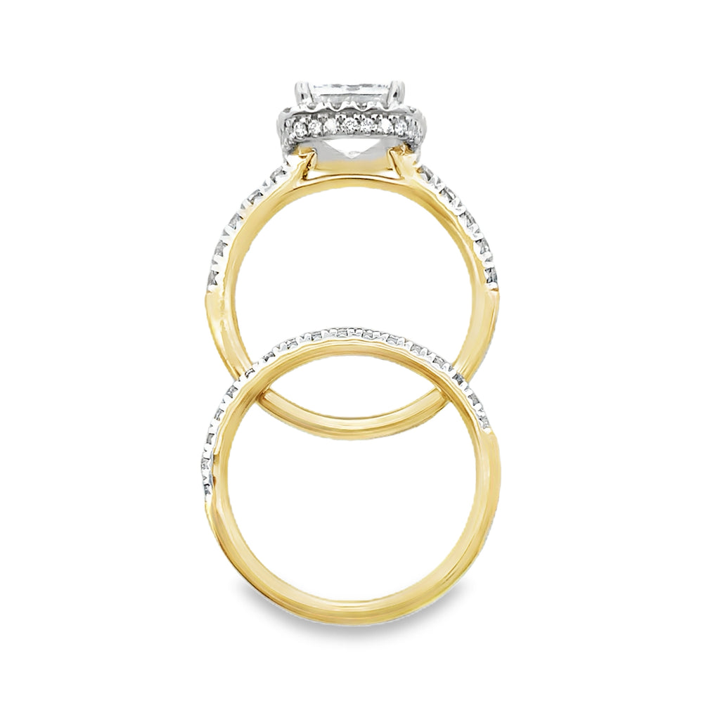 3.00Ct 14K Yellow Gold Lab Grown Diamond Wedding Set Ring Size 7 4.4Dwt