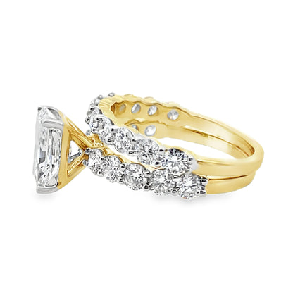 4.0Ct 14K Yellow Gold Lab Grown Diamond Wedding Set Ring Size 7 3.6Dwt