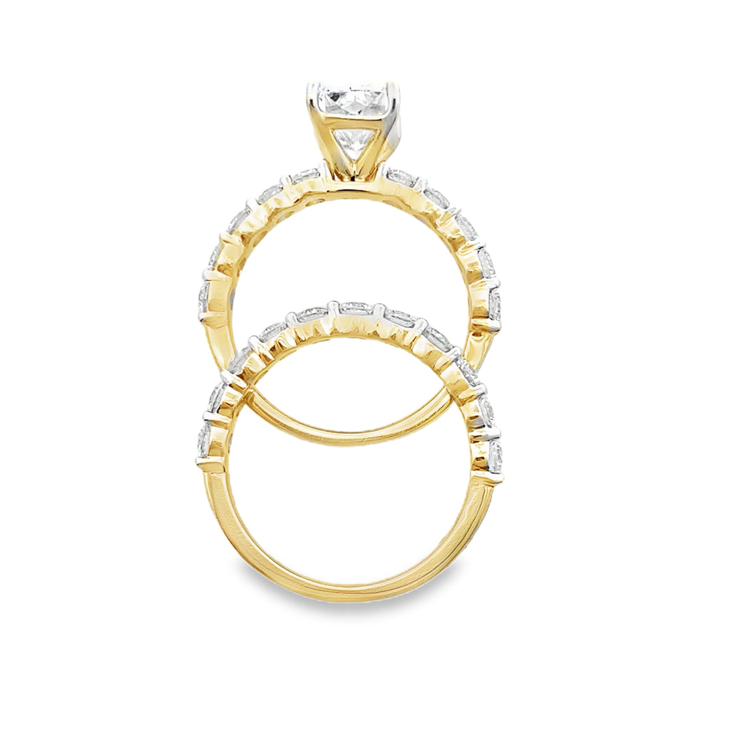 4.0Ct 14K Yellow Gold Lab Grown Diamond Wedding Set Ring Size 7 3.6Dwt