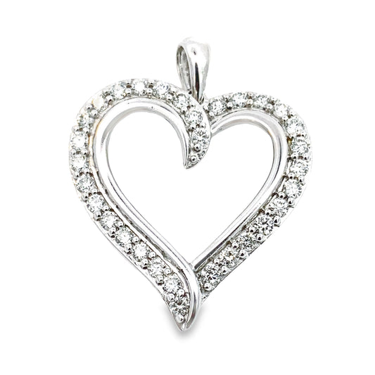 10K White Gold Diamond Heart Pendant 1.8Dwt