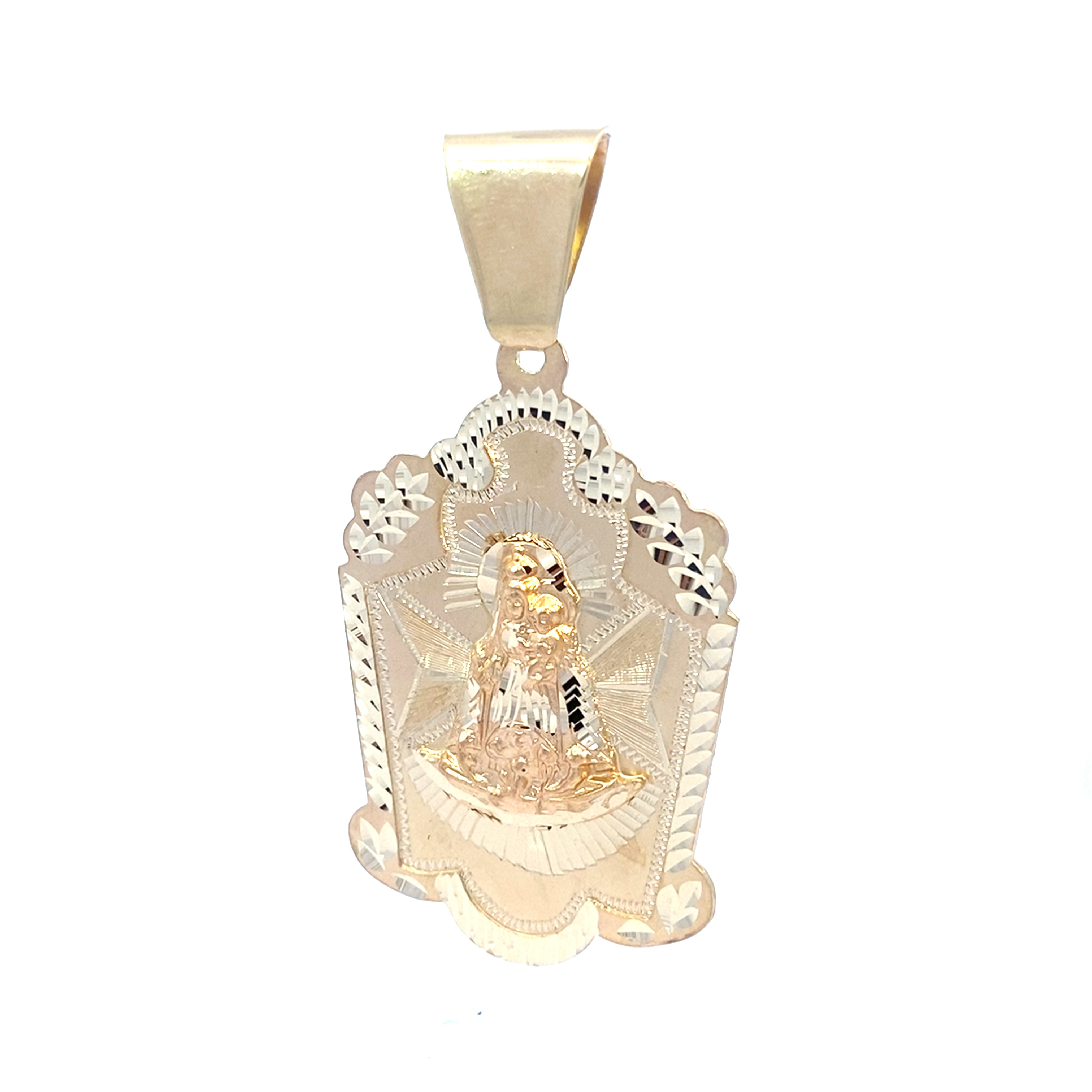 14K Yellow Gold Caridad Del Cobre Pendant  3 x1.5In