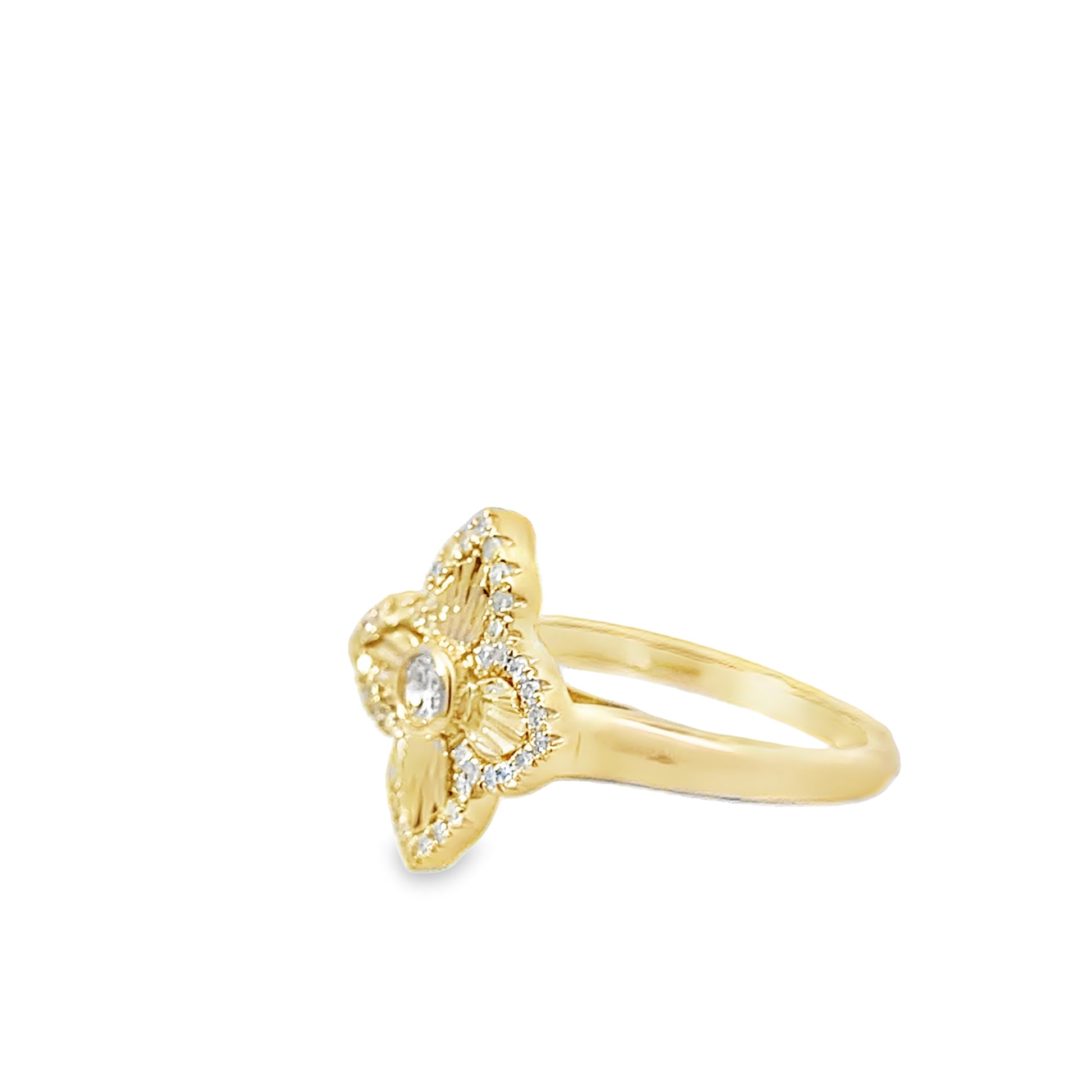 0.33Ctw 14K Yellow Gold Diamond Flower Ring Size 7 2.2Dwt