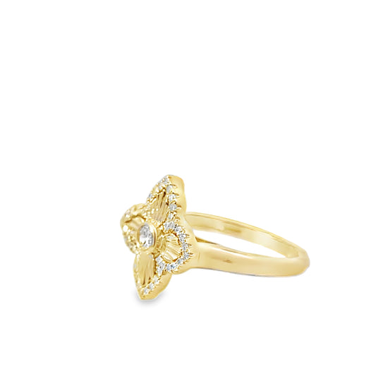 0.33Ctw 14K Yellow Gold Diamond Flower Ring Size 7 2.2Dwt