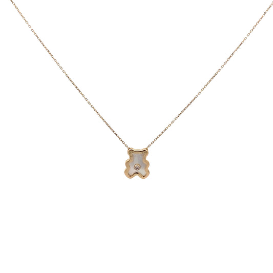 14K Yellow Gold Mother Of Pearl Bear Pendant Necklace 18In