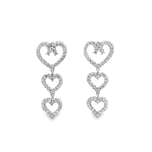 10K White Gold Diamond Heart Drop Earring 3.1Dwt