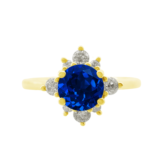 0.19Ct Dia 0.70Ct Bs 14K Yellow Gold Blue Sapphire Fashion Ring Size 7 1.4Dwt