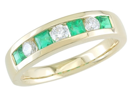 0.47Ctw Emerald & 0.26Ctw Diamond 14K Yellow Gold Ring Size 7 2.5Dwt