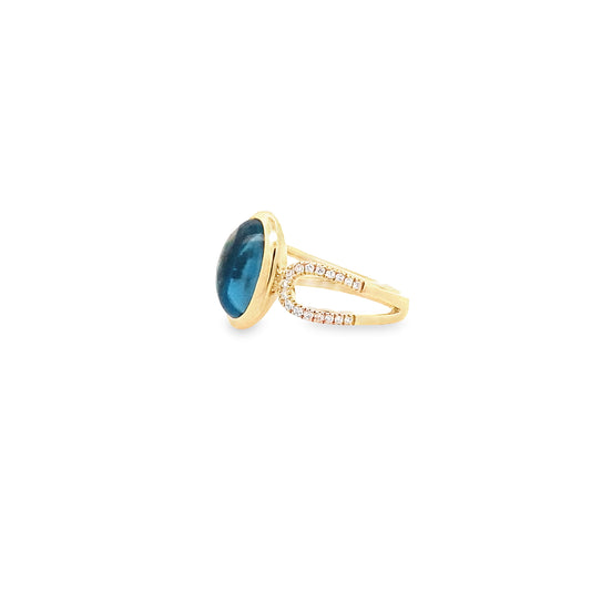 4.77 Lbob/0.17Ctw Bird 14K Yellow Gold London Blue Topaz & Dia Ring Size 7 3.1Dwt