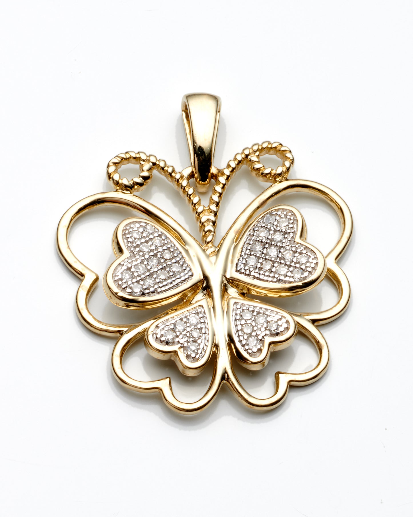 0.10Ctw 10K Two Tone Diamond Butterfly Pendant 1.1Dwt