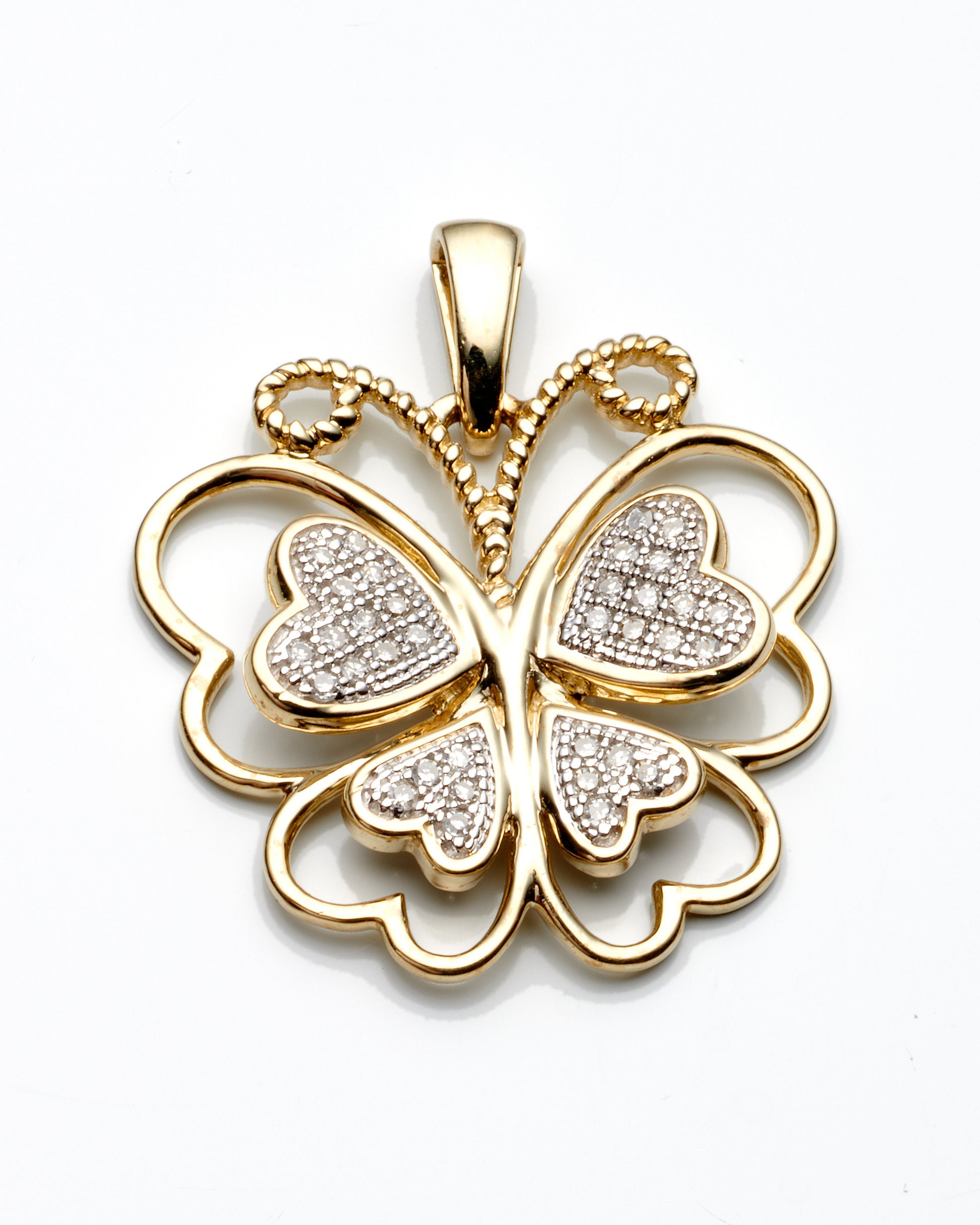 0.10Ctw 10K Two Tone Diamond Butterfly Pendant 1.1Dwt