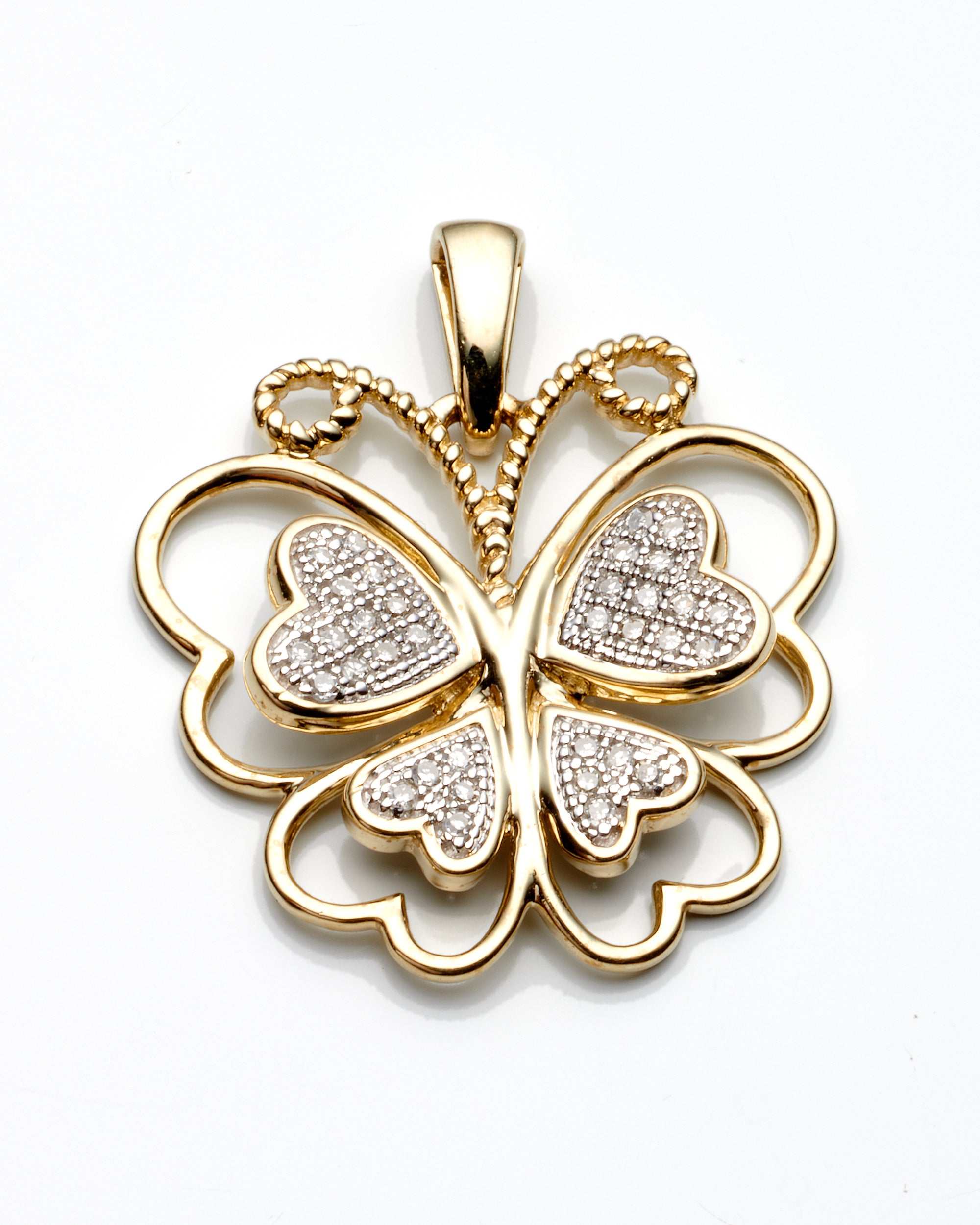 0.10Ctw 10K Two Tone Diamond Butterfly Pendant 1.1Dwt