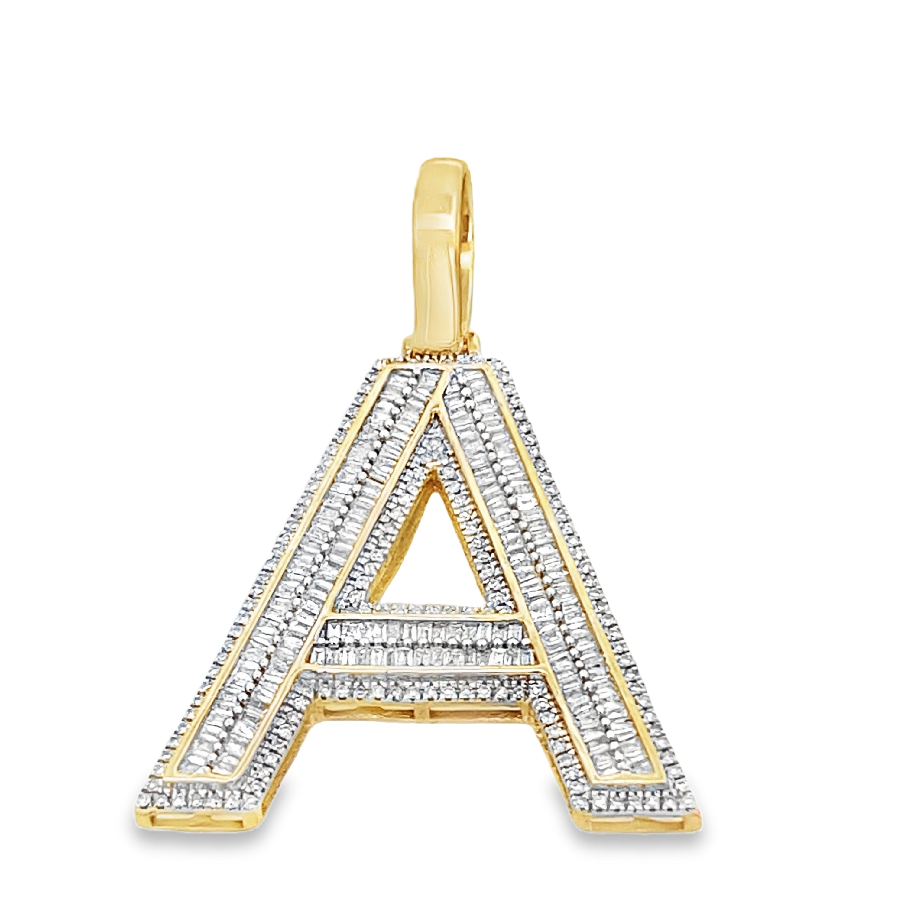 1.20Ctw 10K Yellow Gold Diamond Large Letter "A" Pendant 4.5Dwt